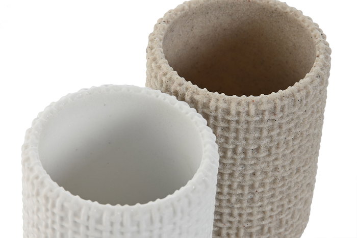 DKD Home Decor Vaso Beige Blanco Resina 7 x 10.5 x 7 cm (6 Unidades) Apto para Lavavajillas