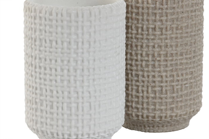 DKD Home Decor Vaso Beige Blanco Resina 7 x 10.5 x 7 cm (6 Unidades) Apto para Lavavajillas