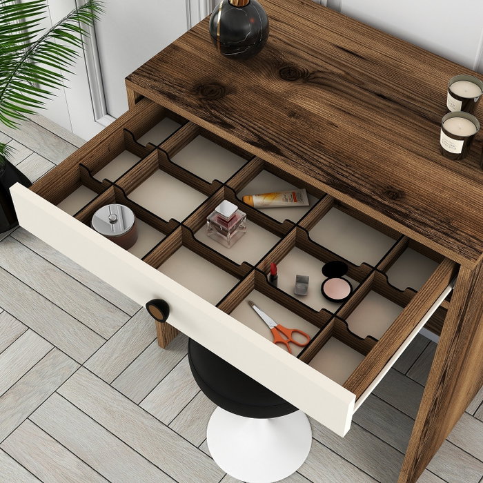 Hanah Home Mesa de Maquillaje Lizbon, Nogal y Crema, Ancho: 70cm, Alto: 84.7cm