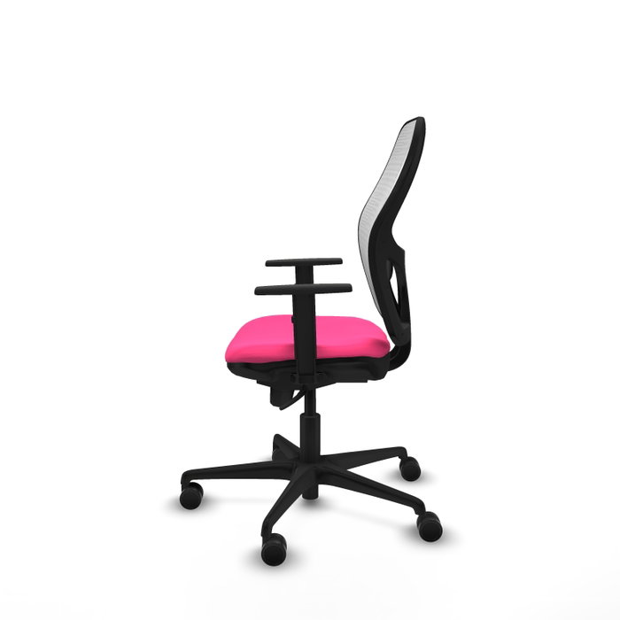 Silla de oficina Jorquera con mecanismo Sincro tapizada con Similpiel color Rosa y malla color Blanco. Equipada con lumbar 1D, Brazos 1D y Ruedas 65mm nailon Silla de oficina Jorquera con mecanismo Sincro tapizada con Similpiel color Rosa y malla color Blanco. Equipada con lumbar 1D, Brazos 1D y Ruedas 65mm nailon