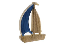 DKD Home Decor Decoración de Velero Azul en Madera de Mango