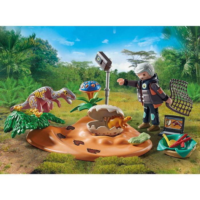 PLAYMOBIL Nido de Estegosaurio con LadrónIntrusón. El investigador atrapa con red. Huevos incluido. 71526. +4 años.