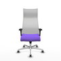 Sillón Albacete con mecanismo Sincro tapizada con Tela color Lila y malla color Blanco. Equipado con Base aluminio, Brazos 1D y Ruedas 65 mm parqué