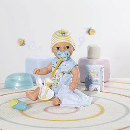 Zapf Creation Muñeco Baby Born 36cm - Bebe Agua, Moja Pañal, Duerme, Móvil, con 7 Accesorios: Biberón, Chupete, Pañales, Plato, Cuchara, Botella y Certificado