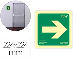 Archivo 2000 Señal Informativa Flecha Derecha PVC Verde Luminiscente 224x224 mm