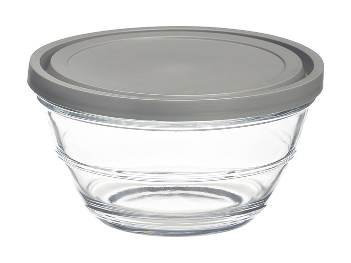 Vivalto Set 5 Fiambreras Redondas Gris 22x22x12cm Cristal 2.4L 1.1L 600ML 280ML 180ML (Set de 6)
