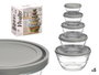 Vivalto Set 5 Fiambreras Redondas Gris 22x22x12cm Cristal 2.4L 1.1L 600ML 280ML 180ML (Set de 6)