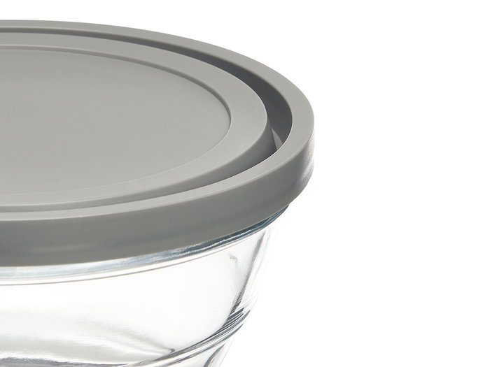 Vivalto Set 5 Fiambreras Redondas Gris 22x22x12cm Cristal 2.4L 1.1L 600ML 280ML 180ML (Set de 6)