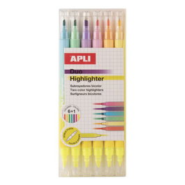 Marcador Fluor Apli Doble Punta Blister De 6