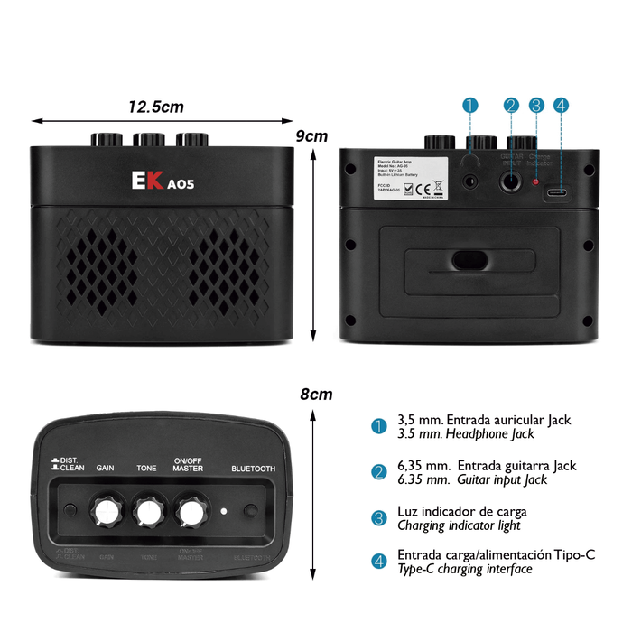 Amplificador Ek de Guitarra Eka05 Portátil 5W