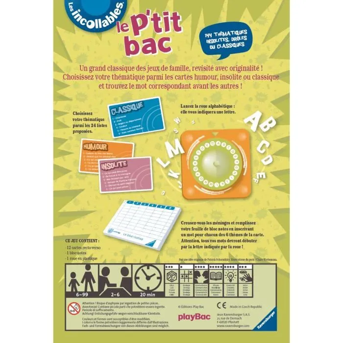 Ravensburger LES INCOLLABLES Juego de mesa Le Petit Bac con 140 Categorías Originales para Familia