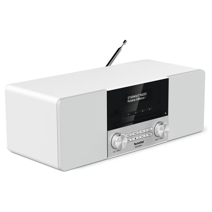 TechniSat Digitradio 3 - Radio digital personal DAB+/FM con Bluetooth 4.1, pantalla OLED, 20W, control remoto, color blanco/acero inoxidable, 230V