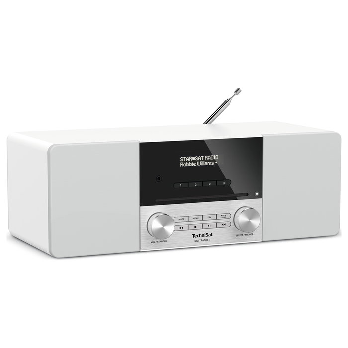 TechniSat Digitradio 3 - Radio digital personal DAB+/FM con Bluetooth 4.1, pantalla OLED, 20W, control remoto, color blanco/acero inoxidable, 230V