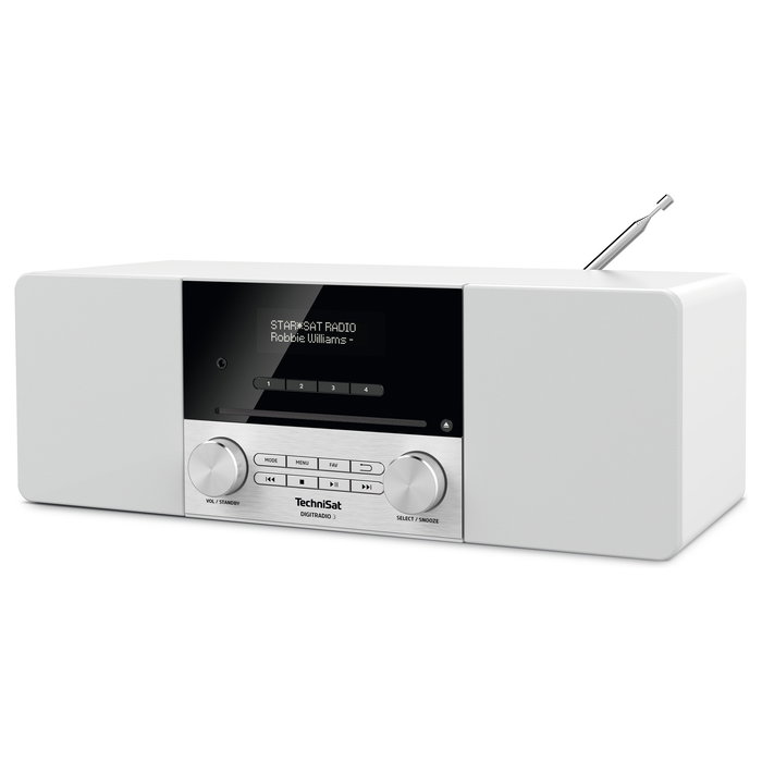 TechniSat Digitradio 3 - Radio digital personal DAB+/FM con Bluetooth 4.1, pantalla OLED, 20W, control remoto, color blanco/acero inoxidable, 230V
