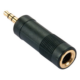 LINDY Adaptador de Audio 3.5mm Macho a 6.3mm Hembra, Chapado en Oro, Color Negro, 35621