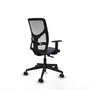 Silla de oficina Motilla con mecanismo Sincro tapizada con Tela color Gris oscuro y malla color Blanco. Equipada con lumbar 1D, Brazos 1D y Ruedas 65mm nailon