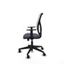 Silla de oficina Motilla con mecanismo Sincro tapizada con Tela color Gris oscuro y malla color Blanco. Equipada con lumbar 1D, Brazos 1D y Ruedas 65mm nailon