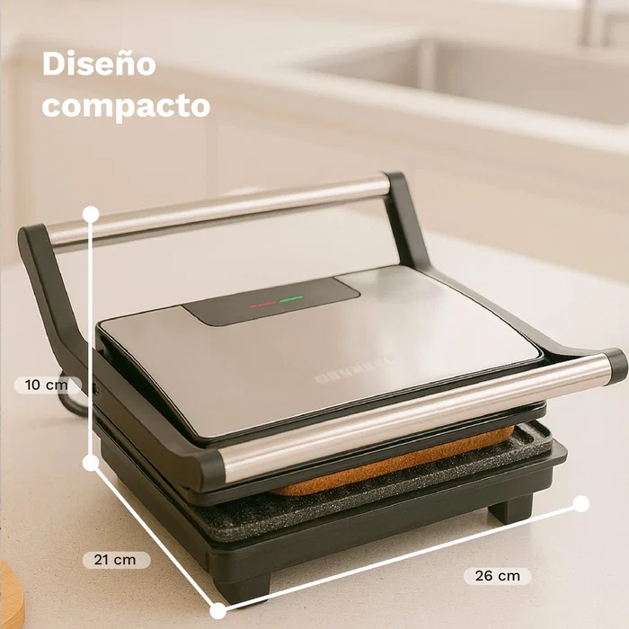 Grunkel GRL-MARBLE - Parrilla eléctrica de contacto 1000W, placas antiadherentes 23x14.5 cm, apertura 180°, acero inoxidable, bandeja de goteo, fácil de limpiar Grunkel GRL-MARBLE - Parrilla eléctrica de contacto 1000W, placas antiadherentes 23x14.5 cm, apertura 180°, acero inoxidable, bandeja de goteo, fácil de limpiar