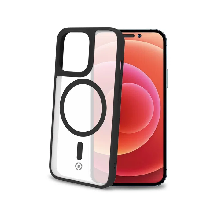 Celly Magmatt Funda para iPhone 14 Pro - Compatible con MagSafe, Policarbonato y TPU, Negro y Transparente, Resistente a Impactos y Rayones, 15.5 cm (6.1")