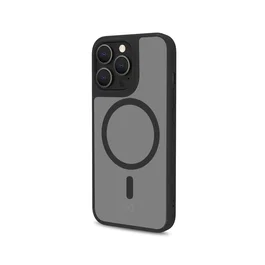 Celly Magmatt Funda para iPhone 14 Pro, Negro, Transparente, Compatible con MagSafe