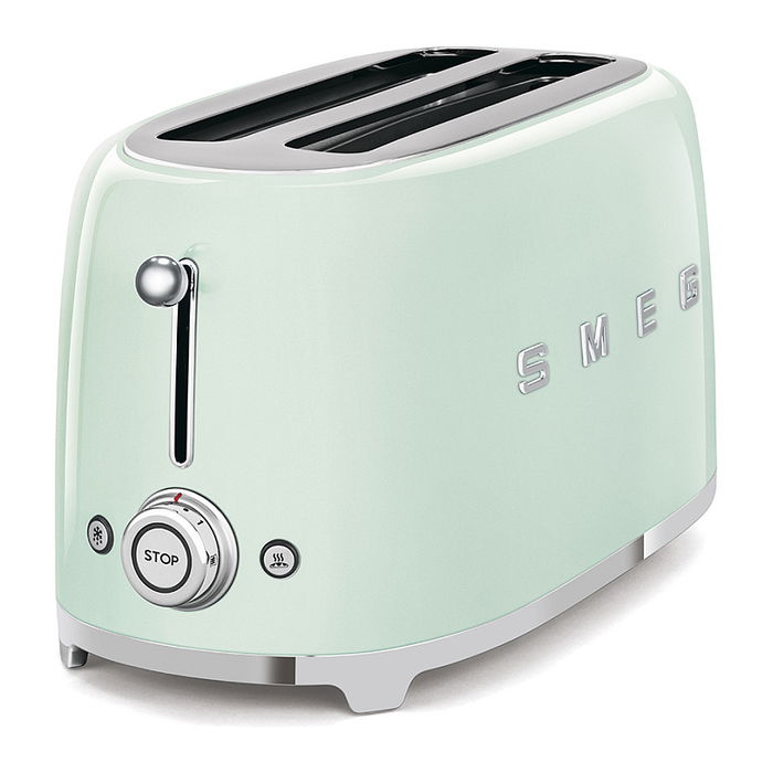 Smeg TSF02PGEU Tostador de 4 Rebanadas, 1500 W, Acero Inoxidable, Color Verde Pastel, con Función Descongelar y Recalentar