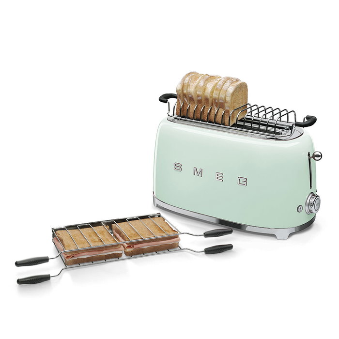 Smeg TSF02PGEU Tostador de 4 Rebanadas, Control por Botones, Función Descongelar y Recalentar, Bandeja para Migas Extraíble, Color Pastel Verde