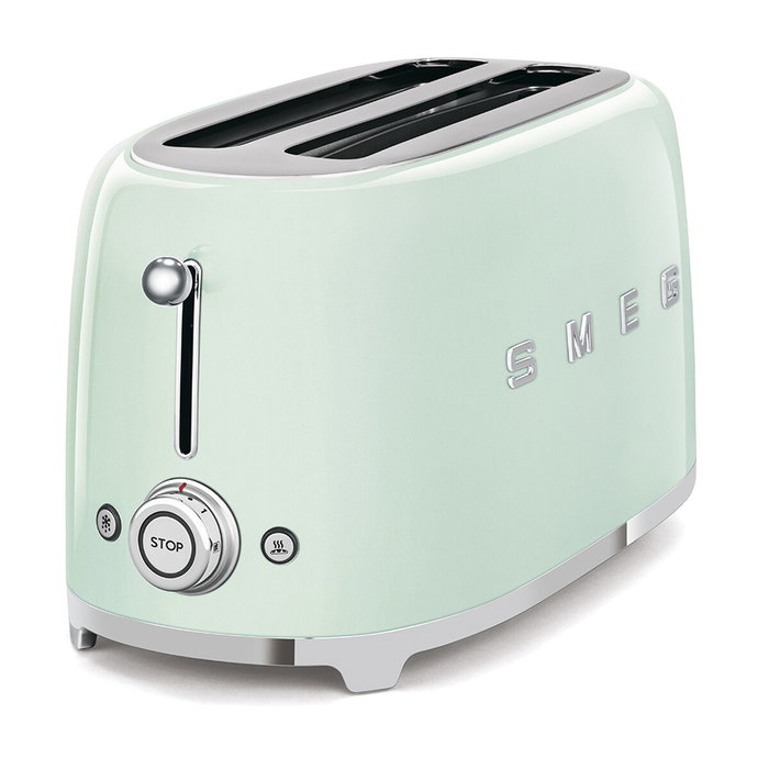 Smeg TSF02PGEU Tostador de 4 Rebanadas, Control por Botones, Función Descongelar y Recalentar, Bandeja para Migas Extraíble, Color Pastel Verde