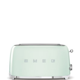 Smeg TSF02PGEU Tostador de 4 Rebanadas, Control por Botones, Función Descongelar y Recalentar, Bandeja para Migas Extraíble, Color Pastel Verde