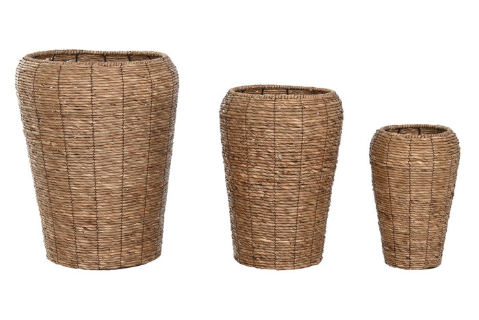 DKD Home Decor Maceteros Urban Marron 44 x 60 x 44 cm Set de 3 Fibra y Metal