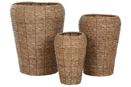 DKD Home Decor Maceteros Urban Marron 44 x 60 x 44 cm Set de 3 Fibra y Metal