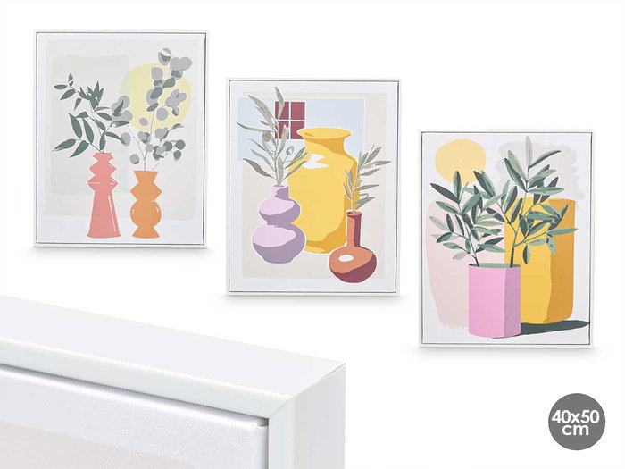 Giftdecor Cuadro Lienzo Marco Blanco Jarrones Colores Surtidos 40x50x3 cm (Set de 3) Giftdecor Cuadro Lienzo Marco Blanco Jarrones Colores Surtidos 40x50x3 cm (Set de 3)