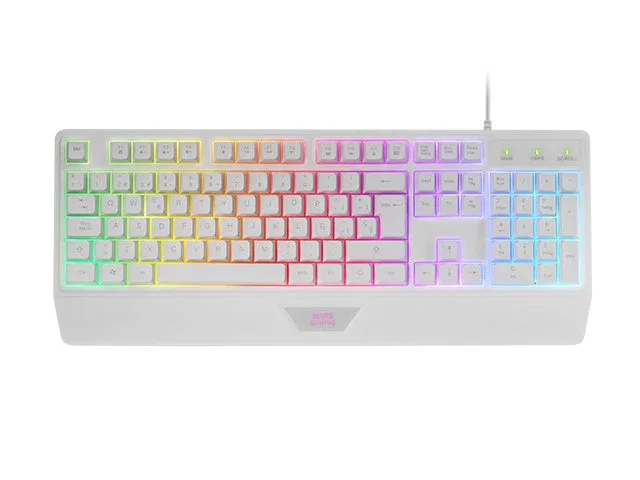 Mars Gaming MCP124W Pack Gaming 3en1 - Teclado H-Mech en Español con RGB + Ratón Óptico 3200 DPI + Alfombrilla Nanotextil Rainbow - Blanco