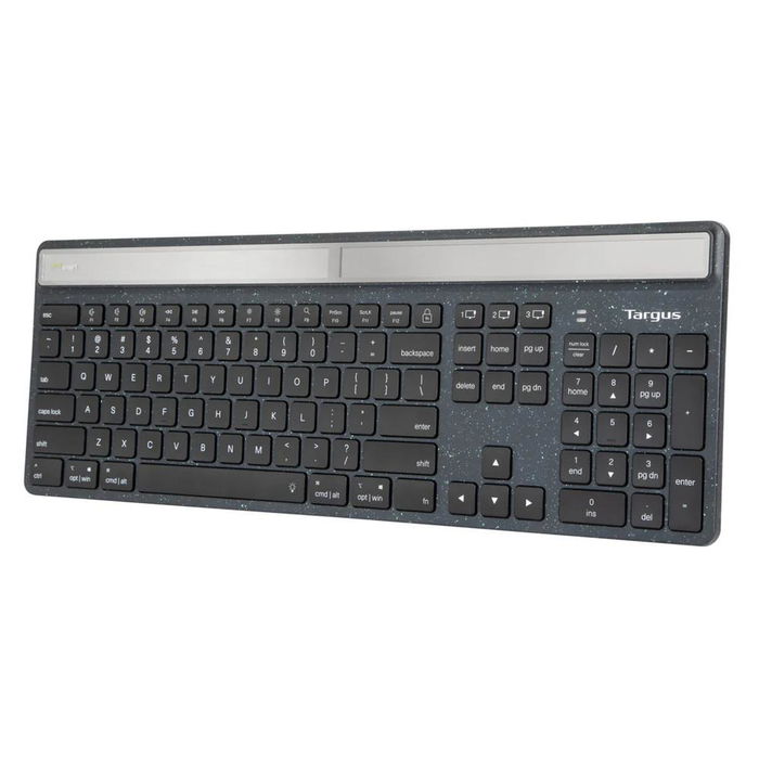 Targus AKB868ES Teclado Inalámbrico Bluetooth EcoSmart con Panel Solar, Retroiluminado, Antimicrobiano, Negro, Carga USB-C Targus AKB868ES Teclado Inalámbrico Bluetooth EcoSmart con Panel Solar, Retroiluminado, Antimicrobiano, Negro, Carga USB-C