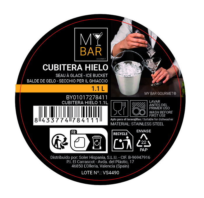 Inde Cubitera Hielo 1.1L My Bar 15x14.5 cm (6 Unidades)