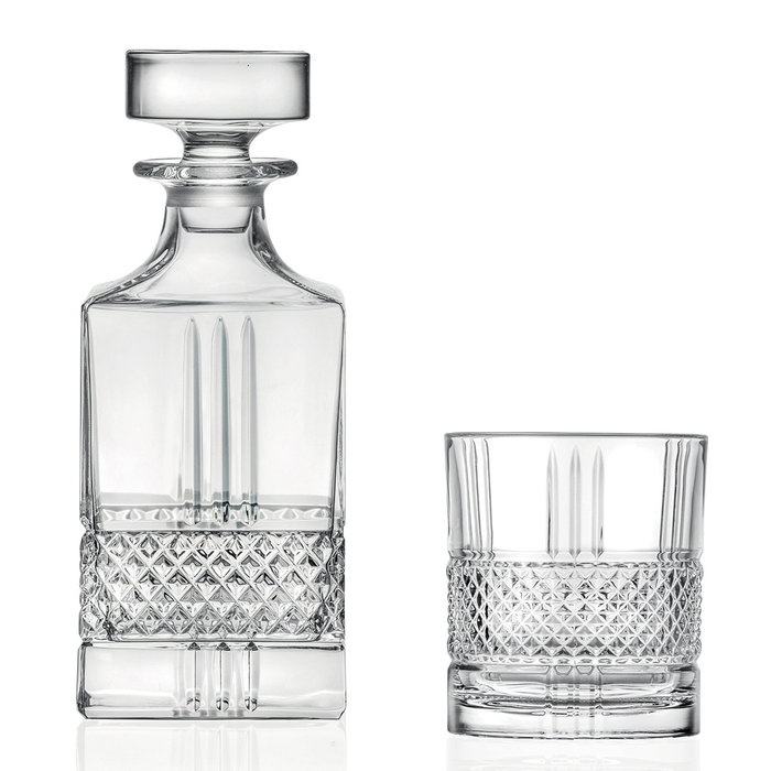 Rcr Cristalleria IT Set 7 Pzs Whisky Botella Y Vasos Colección Brillante Luxion Eco-Crystal Glass 850ml + 6x340ml