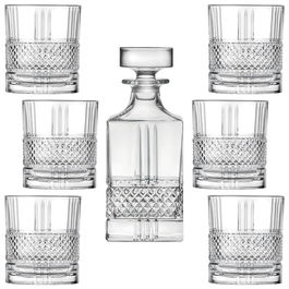 Rcr Cristalleria IT Set 7 Pzs Whisky Botella Y Vasos Colección Brillante Luxion Eco-Crystal Glass 850ml + 6x340ml