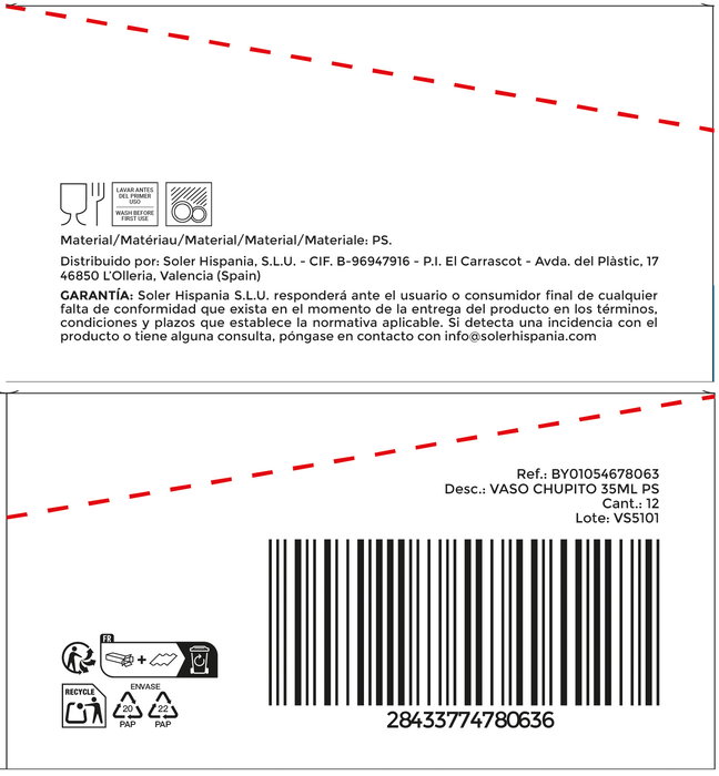 La Mediterranea Vaso Chupito 35ml, Alto 5.8 cm, Ancho 4 cm, Largo 4 cm (24 Unidades)
