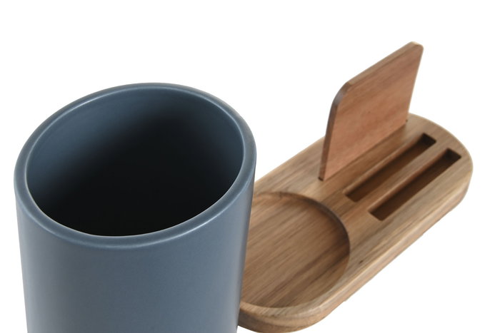 DKD Home Decor Bote Utensilios Basicos Azul Blanco Dolomita Acacia 9.5 x 18.5 x 20 cm (4 Unidades)
