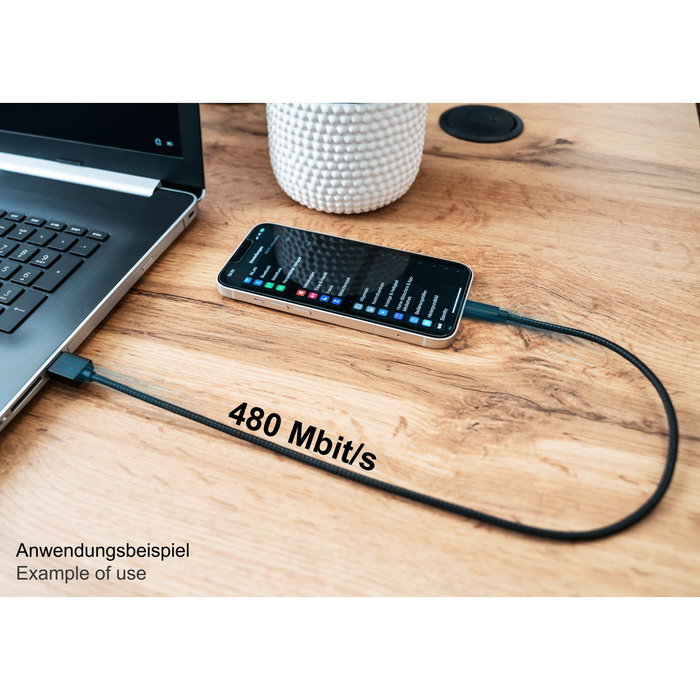 GoodConnections Cable USB A a Lightning 1.8 m 12W para iPhone iPad Carga Rápida Textil Negro Alcasa 2510-AL005S