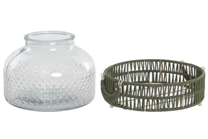 DKD Home Decor Portavelas de Cristal y Nylon Verde