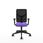 Silla de oficina Motilla con mecanismo Sincro tapizada con Tela color Lila y malla color negra. Equipada con lumbar 1D, Brazos 1D y Ruedas 65mm nailon