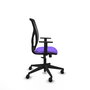 Silla de oficina Motilla con mecanismo Sincro tapizada con Tela color Lila y malla color negra. Equipada con lumbar 1D, Brazos 1D y Ruedas 65mm nailon