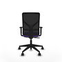 Silla de oficina Motilla con mecanismo Sincro tapizada con Tela color Lila y malla color negra. Equipada con lumbar 1D, Brazos 1D y Ruedas 65mm nailon
