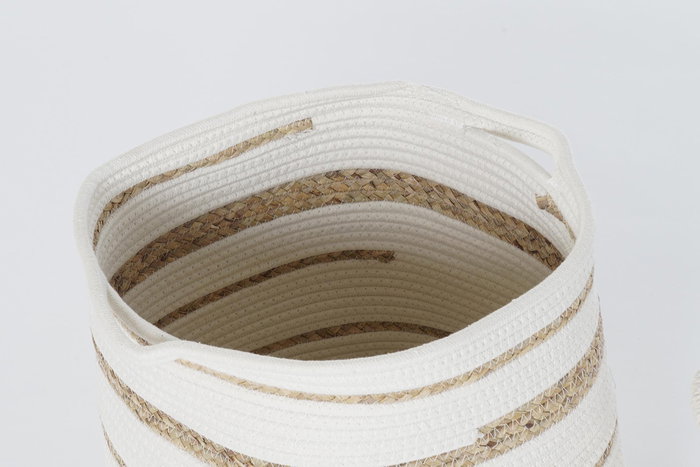 DKD Home Decor Cesta Boho Blanco Natural Algodon Seagrass 36 x 34 x 36 cm Set de 4