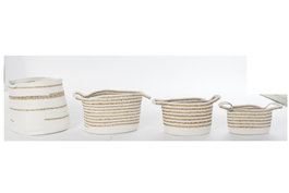 DKD Home Decor Cesta Boho Blanco Natural Algodon Seagrass 36 x 34 x 36 cm Set de 4
