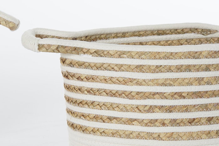 DKD Home Decor Cesta Boho Blanco Natural Algodon Seagrass 36 x 34 x 36 cm Set de 4