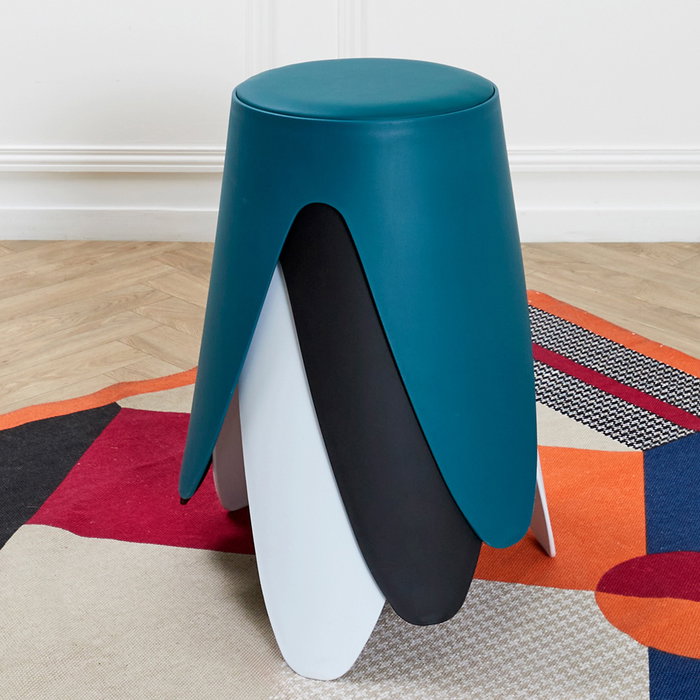 Home Deco Factory Taburete Eve Azul Canard Apilable de Plástico PP y PVC, Acolchado PU, d.30 cm; h.46 cm