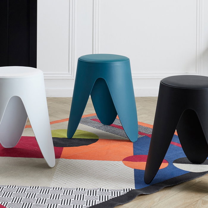 Home Deco Factory Taburete Eve Azul Canard Apilable de Plástico PP y PVC, Acolchado PU, d.30 cm; h.46 cm