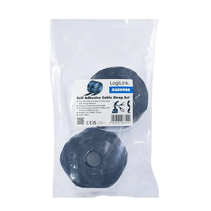 LogiLink KAB0080 Correa de Fijación para Cables con Velcro Negro, 5000 x 25 x 3 mm, Paquete de 2 Unidades