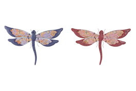 DKD Home Decor Decoración de Pared de Metal y Cristal Libélula Rosa y Lila